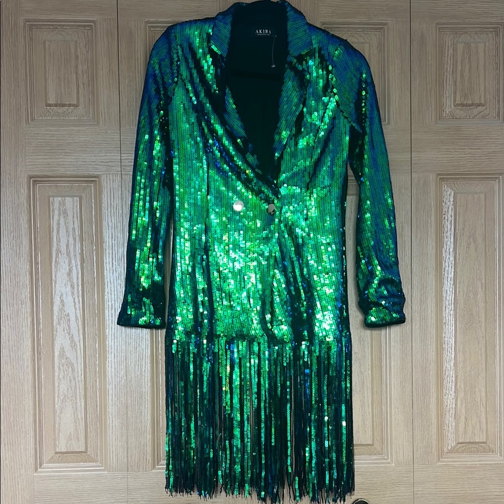 Green Sequin Fringe Jacket